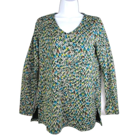 Susan Graver Teal Citron Long Sleeve Chevron Top Poly/Spandex XS NWOT (B12-43) - Picture 1 of 9